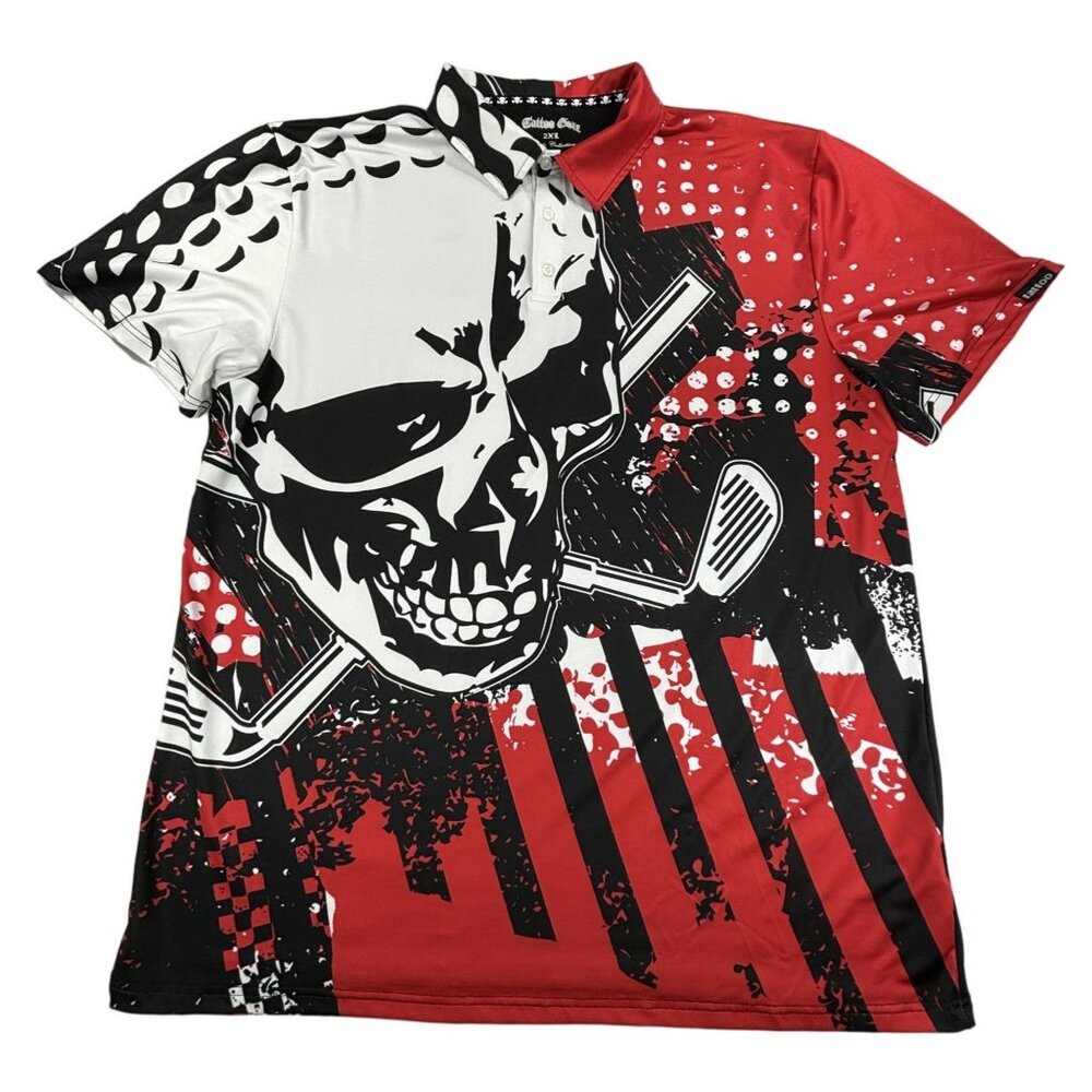 Tattoo Golf Blade Collection Polo Shirt Men's 2XL Red Skull Crossed Golf Clubs